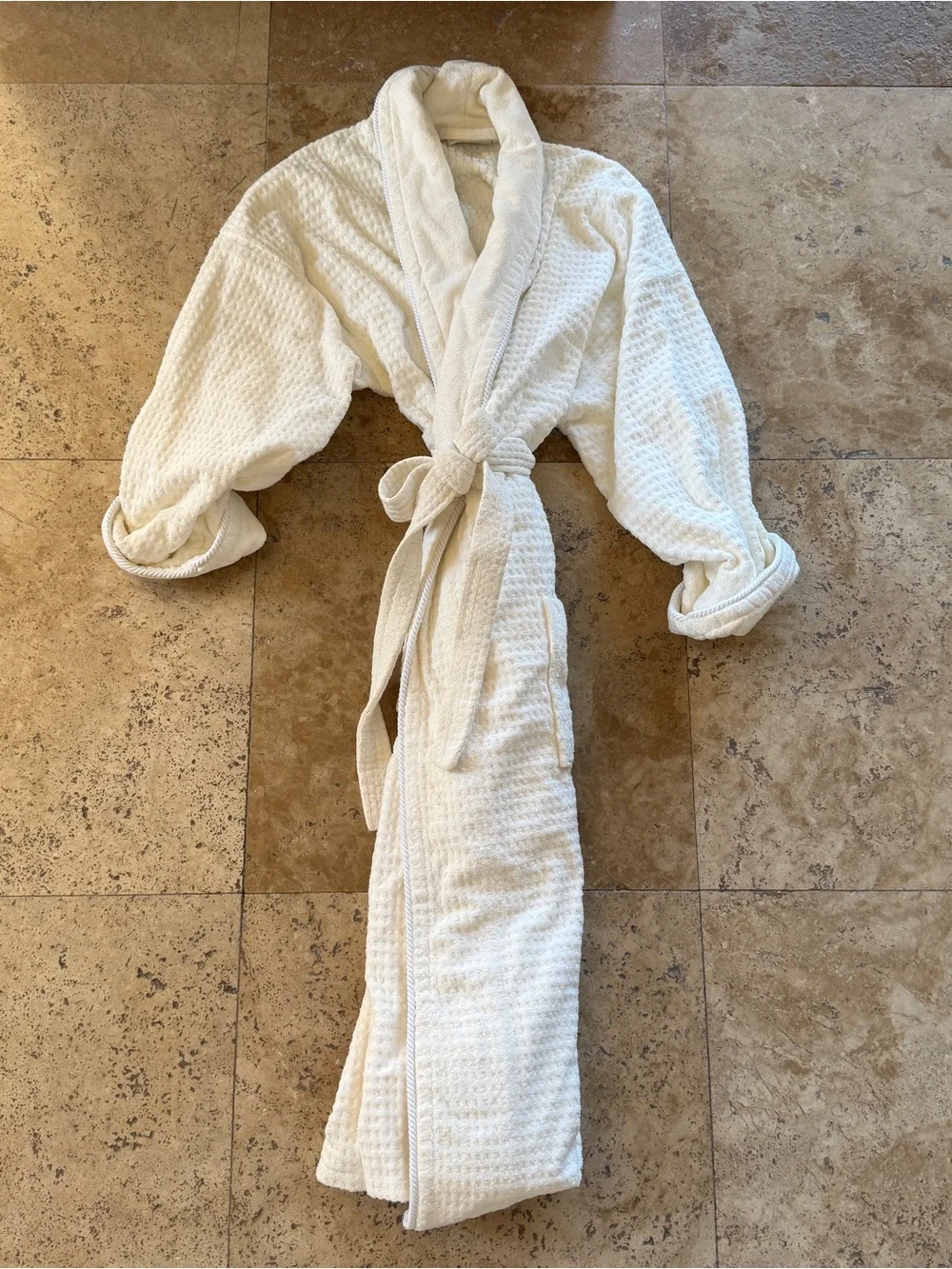 St. Regis Waffle Knit White Spa Robe with Tie Belt
